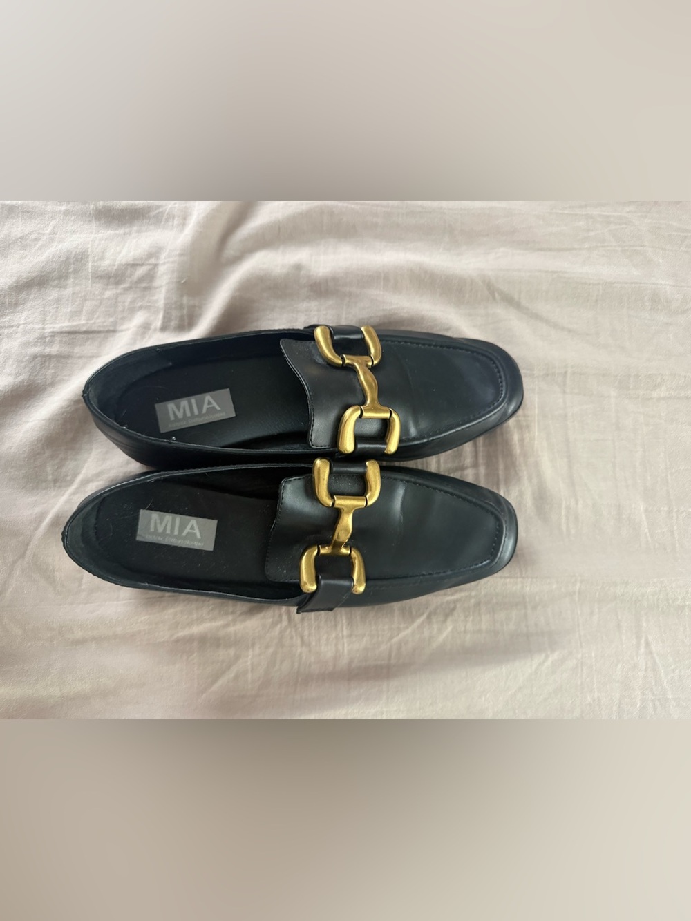 MIA Black Loafers with Gold Chain Accent